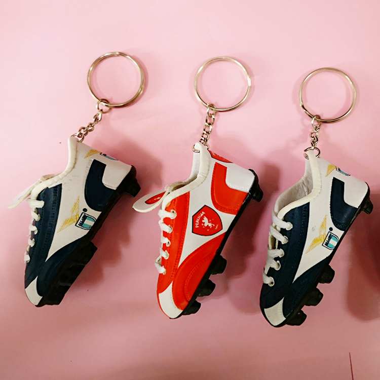 mini leather sport football shoe keychain