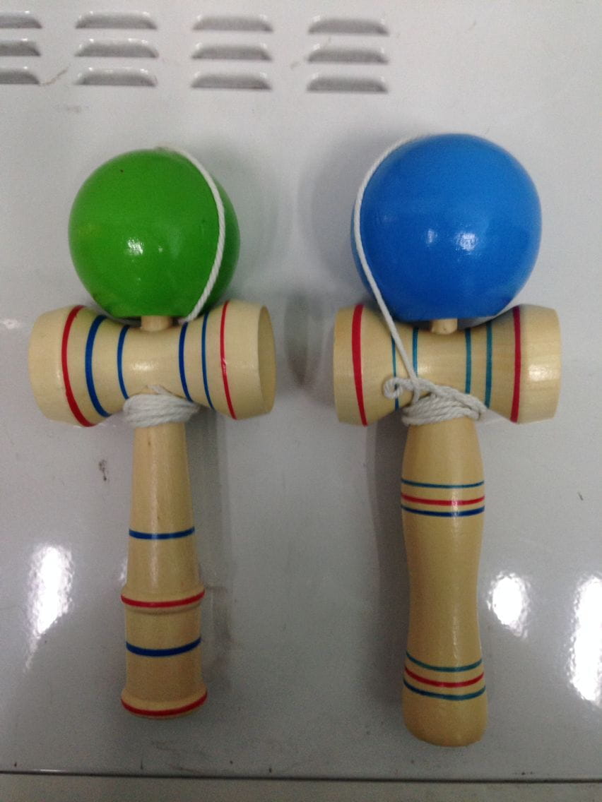 green and blue entry-level kendama wooden toy