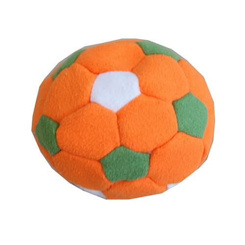 Colorful soccer footbag juggling