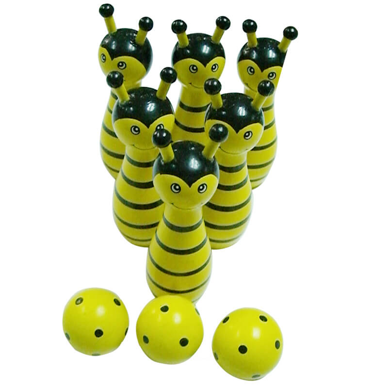 High eveluation frog wood bowling ball set toy